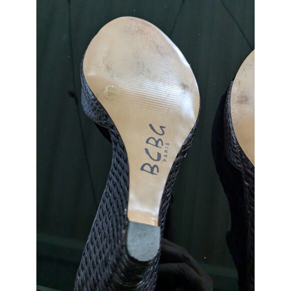 BCBG Paris Shoe Women's Sz 9.5/39.5 Brown Crocodile Pattern Wood Woven Wedge - Picture 10 of 12
